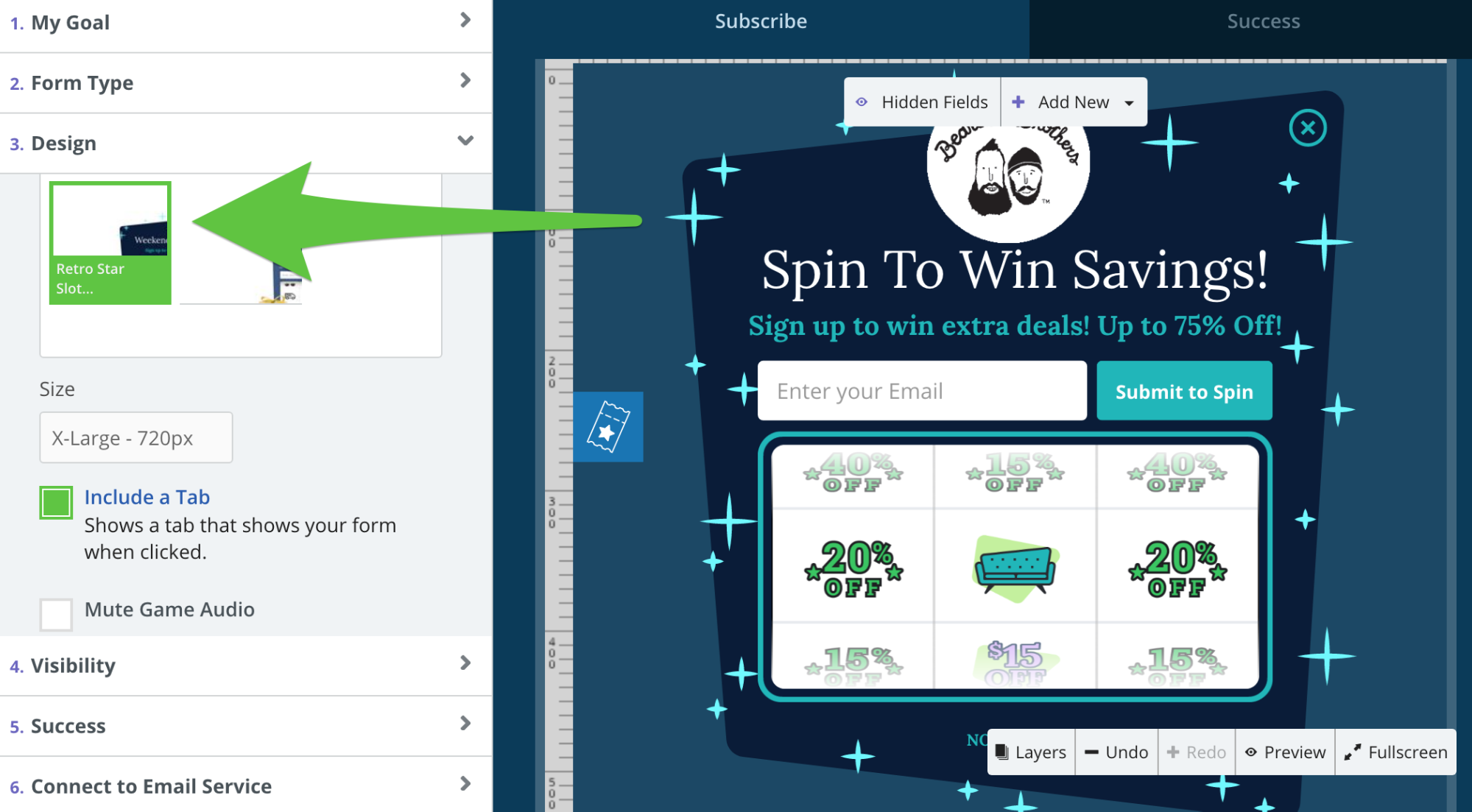 Screenshot showing Sumo settings for cart casino