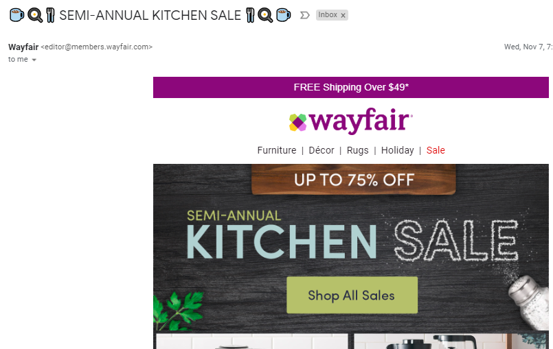 Screenshot showing an ecommerce sale email