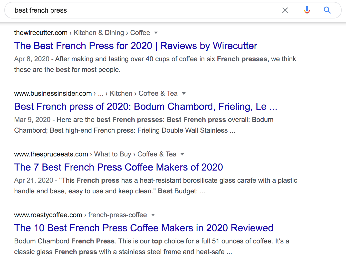 "best french press" top-ranking pages