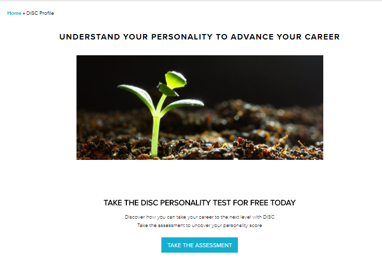 Screenshot of a link to the DISC personality test