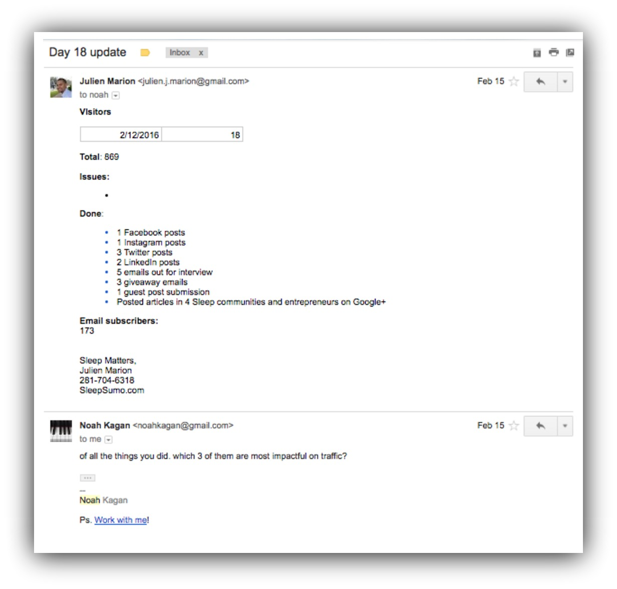 Screenshot showing emails