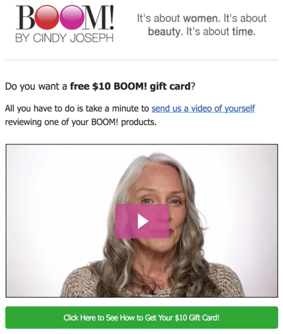 Screenshot showing a video review on BOOM! by Cindy Joseph