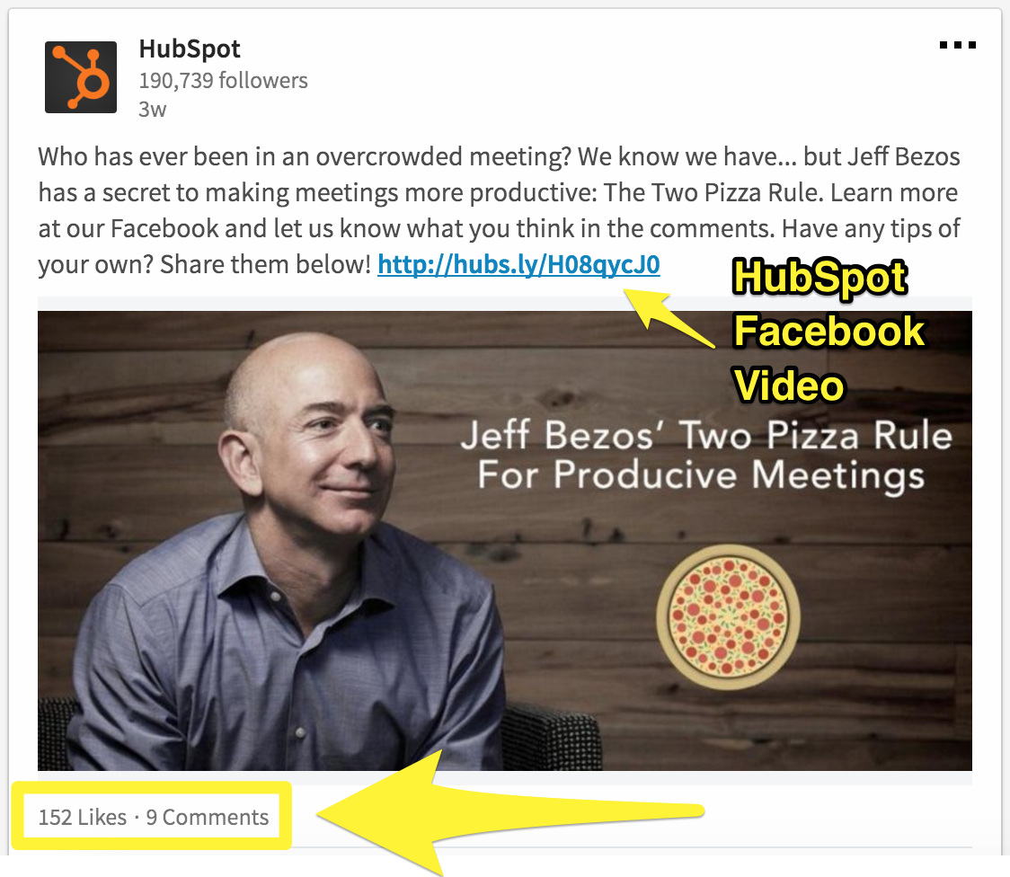 Screenshot showing a post by Hubspot