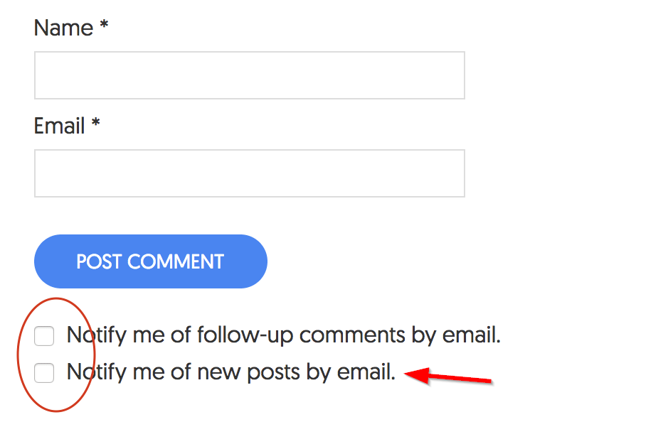 Screenshot of checkbox whenever someone comments that says “Subscribe to our email newsletter,”