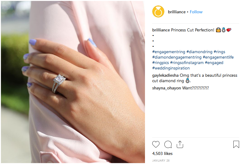 Screenshot showing jewelry Instagram post