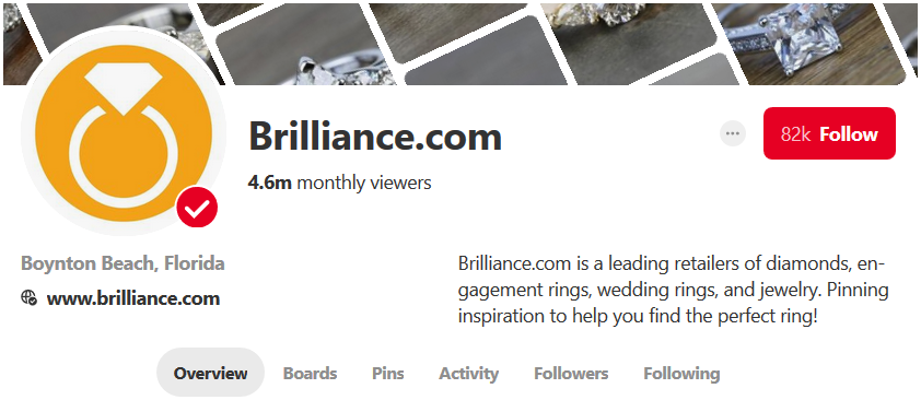 Screenshot showing Brilliance.com Pinterest page