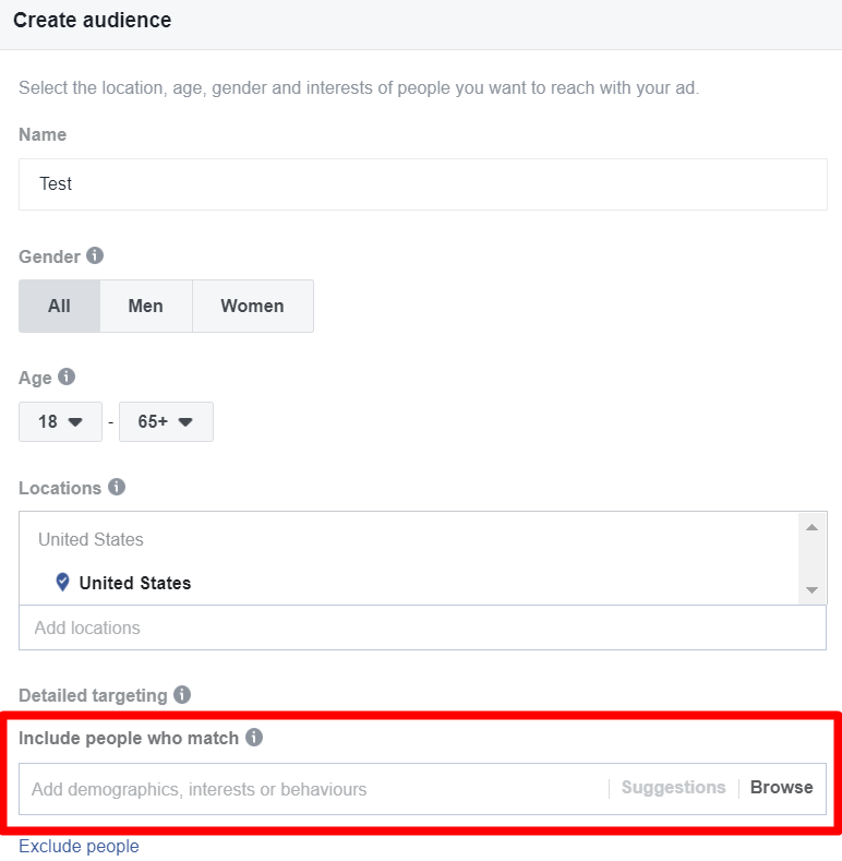 set interest for your facebook audience