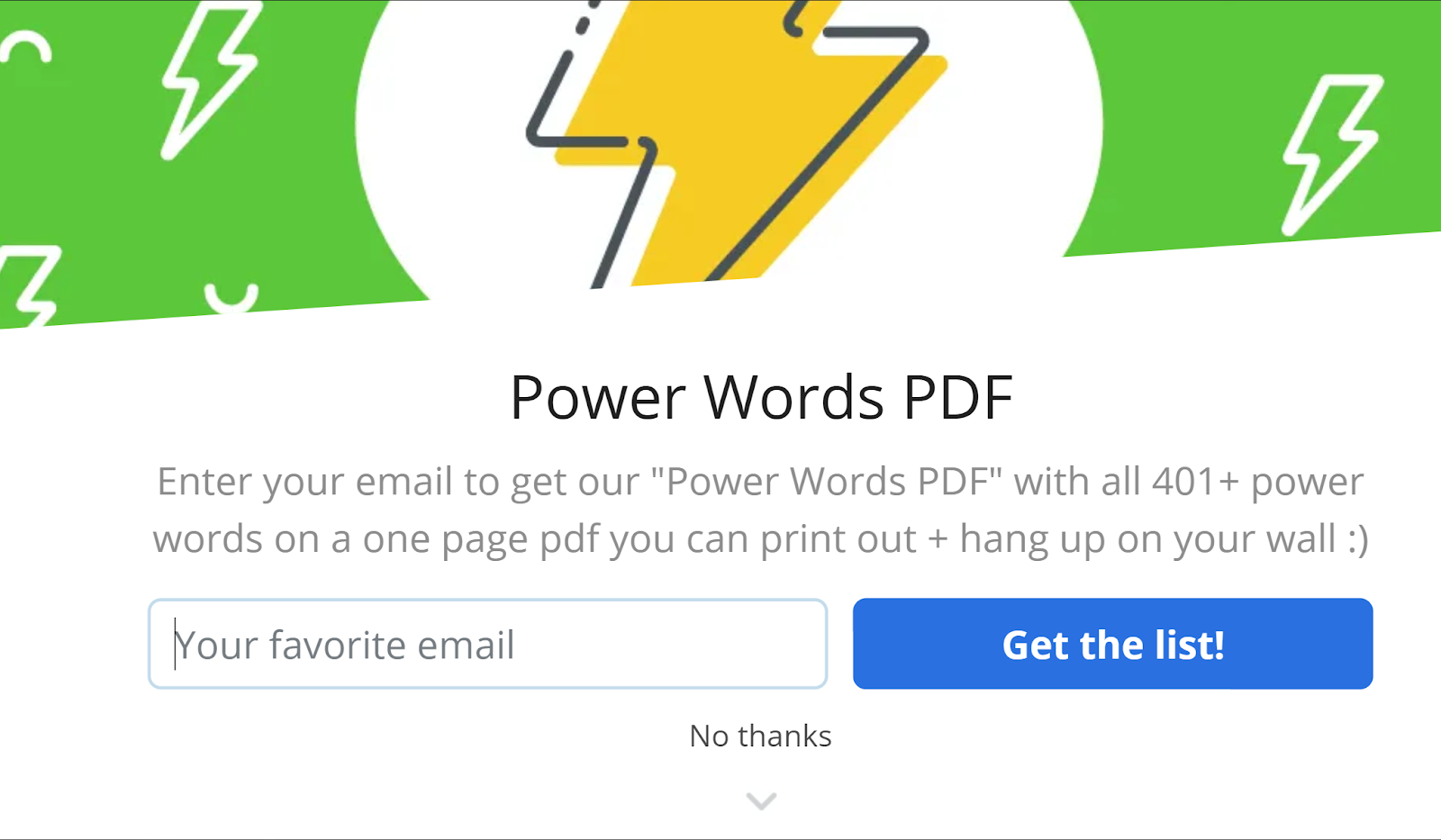 Screenshot of the Welcome Mat on Power Words post from Sumo.com