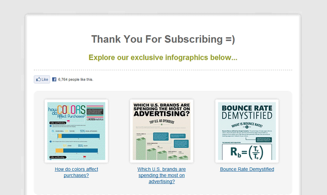 Screenshot of a "thank you for subscribing" page featuring different pieces of content