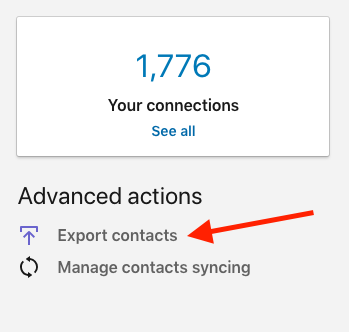 Screenshot showing LinkedIn contact export