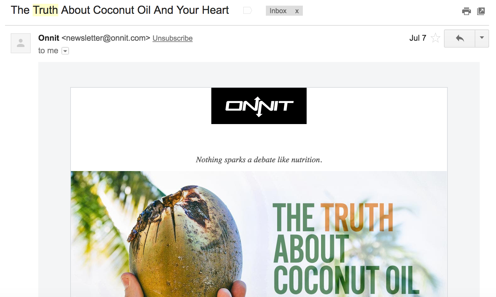 Best Email Subject Lines: Screenshot of email from Onnit