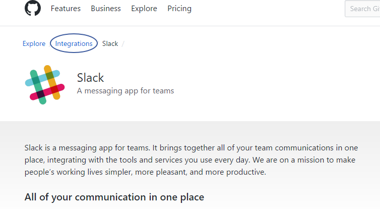 Screenshot showing Slack as an integration on Github