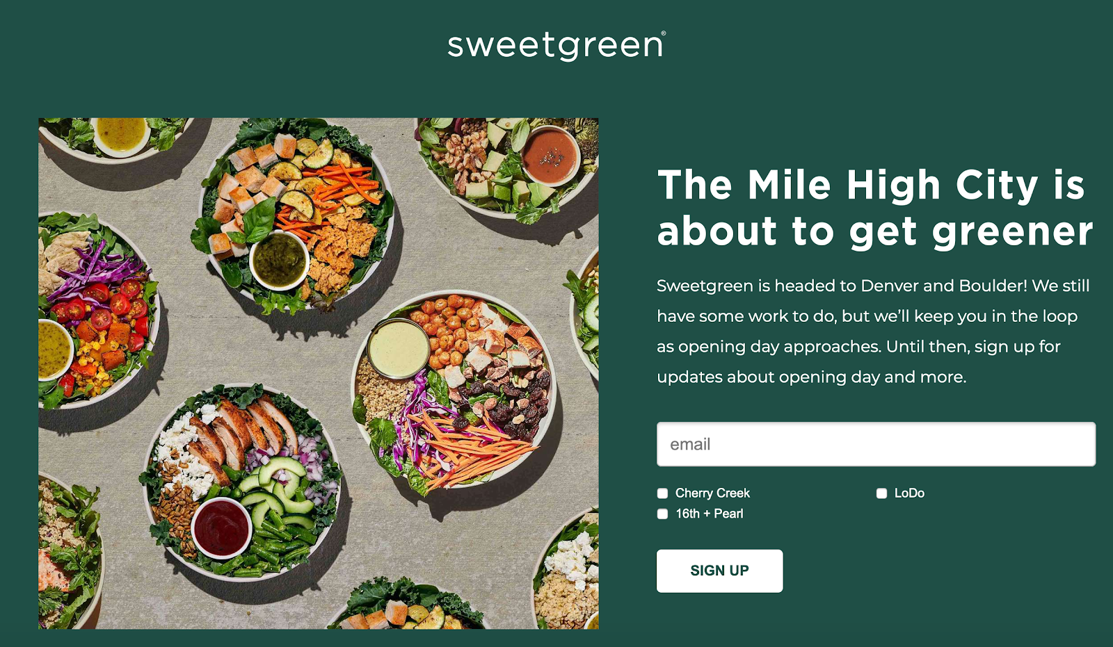  Sweetgreen landing page