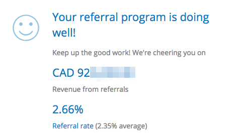 Screenshot showing referral program stats