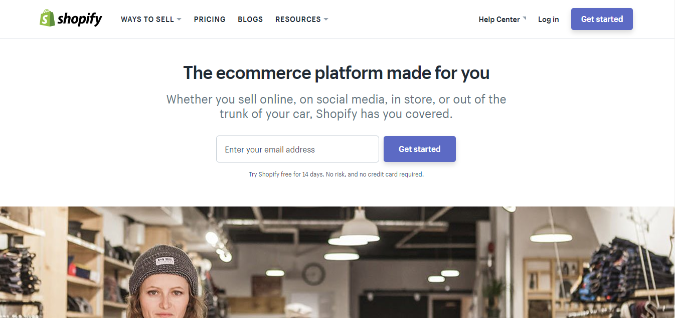 Screenshot showing a landing page on shopify