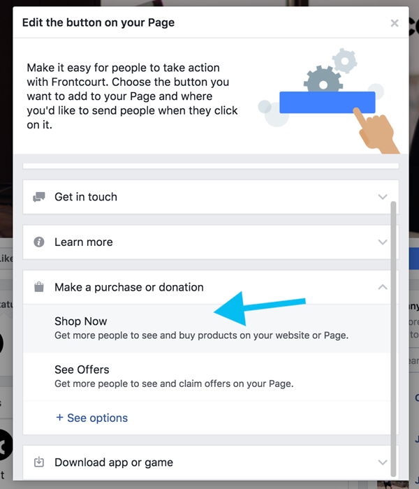 Screenshot showing settings for a Facebook page