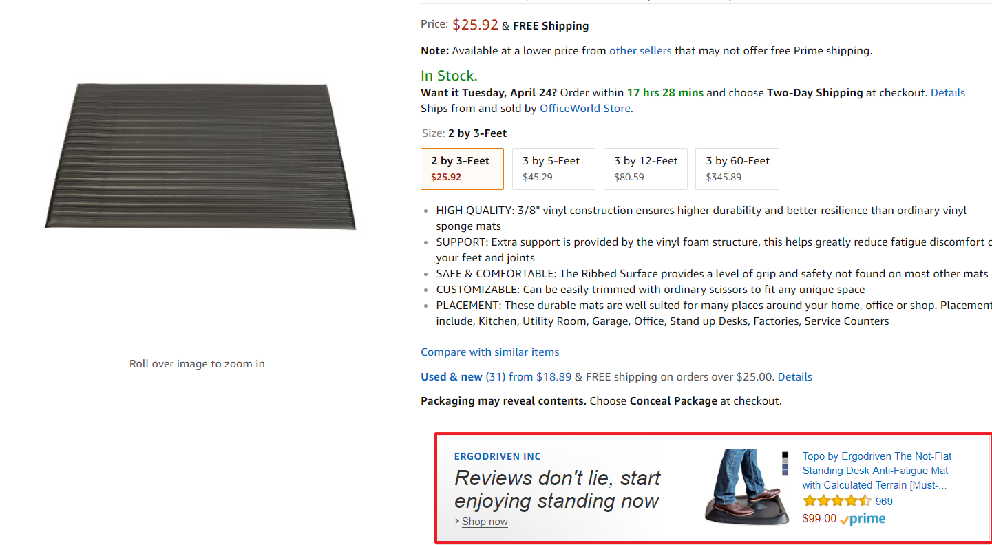 Screenshot showing a product page on amazon