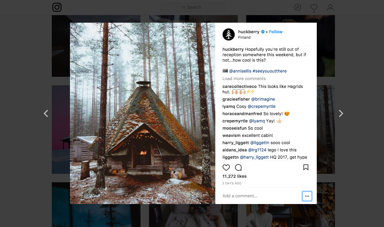 Screenshot showing an instagram post by huckberry