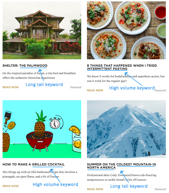Screenshot showing four different articles