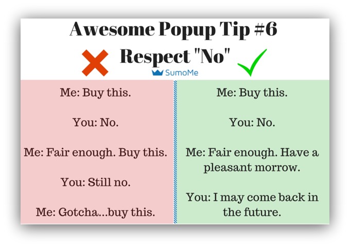 Pop-up tip respect the no