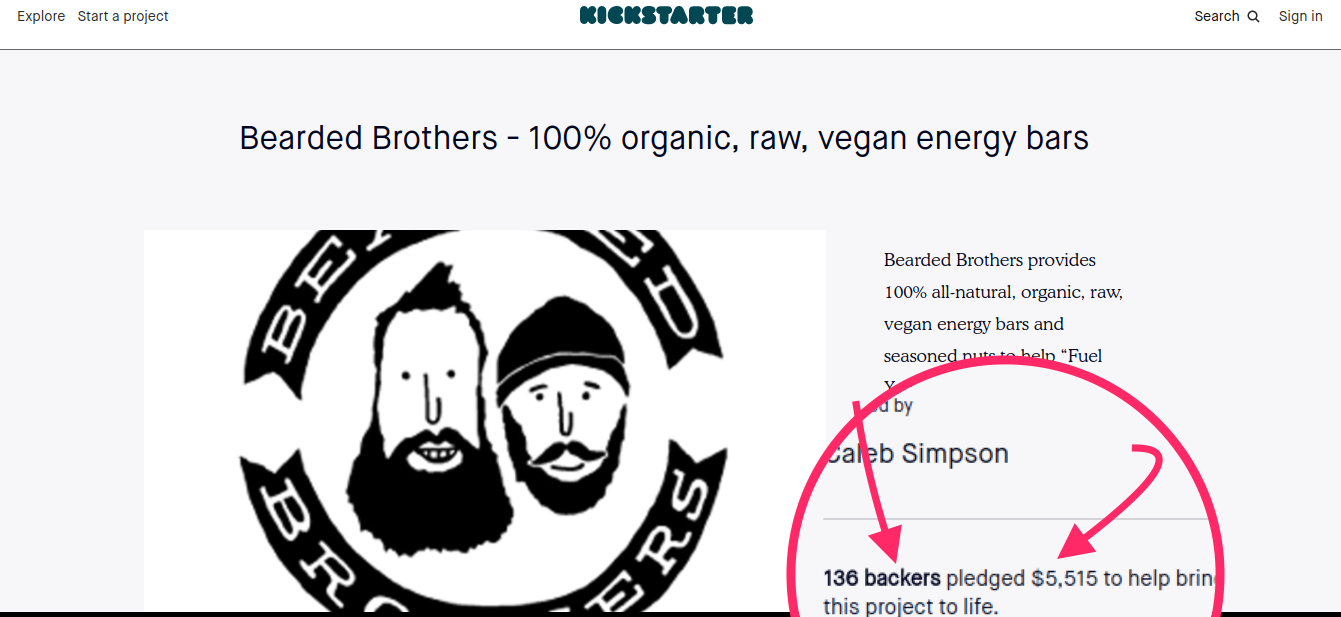 Screenshot showing a kickstarter page by the bearded brothers