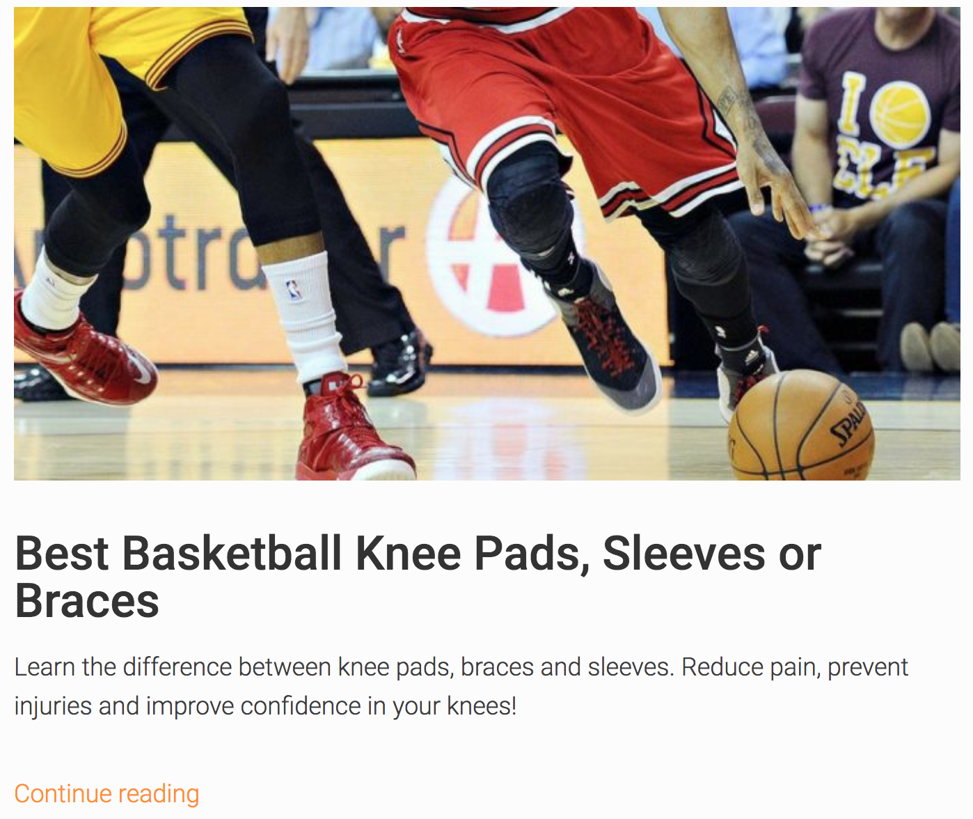 Screenshot showing an article about basketball knee pads