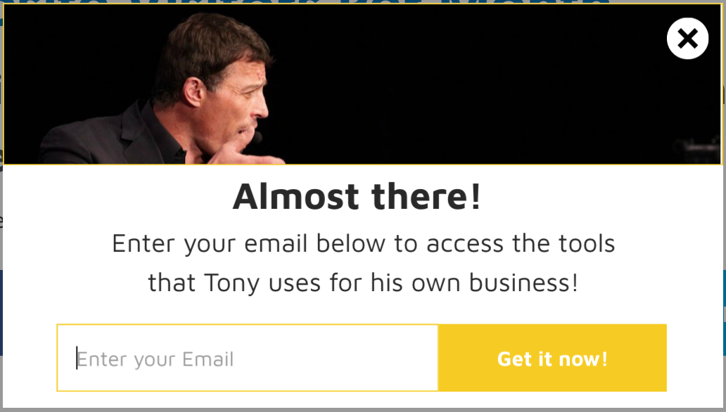 Screenshot of a content upgrade on Tony Robbins