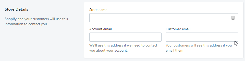 Screenshot showing Shopify store details settings