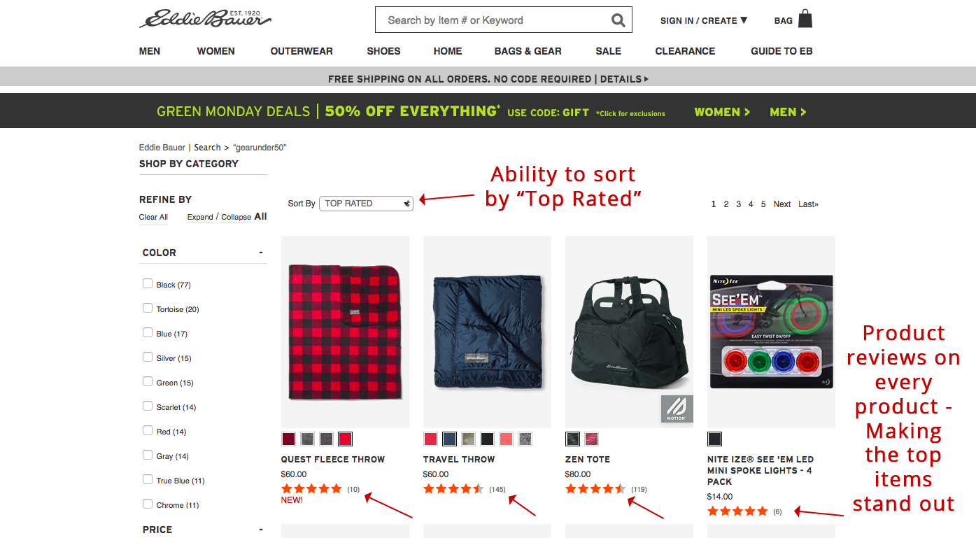 Screenshot showing products on an ecommerce store