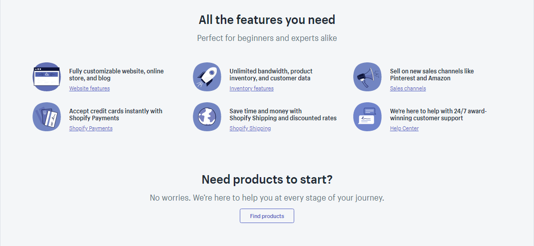 Screenshot of a features section by shopify
