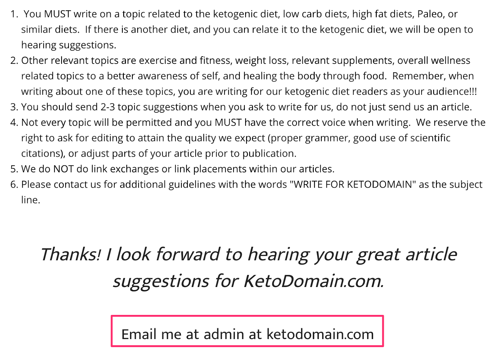contributor guidelines from ketodomain.com