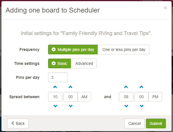 Screenshot showing pinterest scheduler