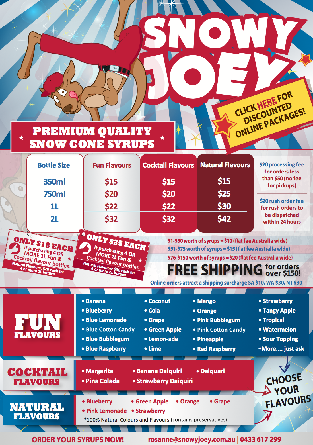 Screenshot showing a flyer for Snowy Joey