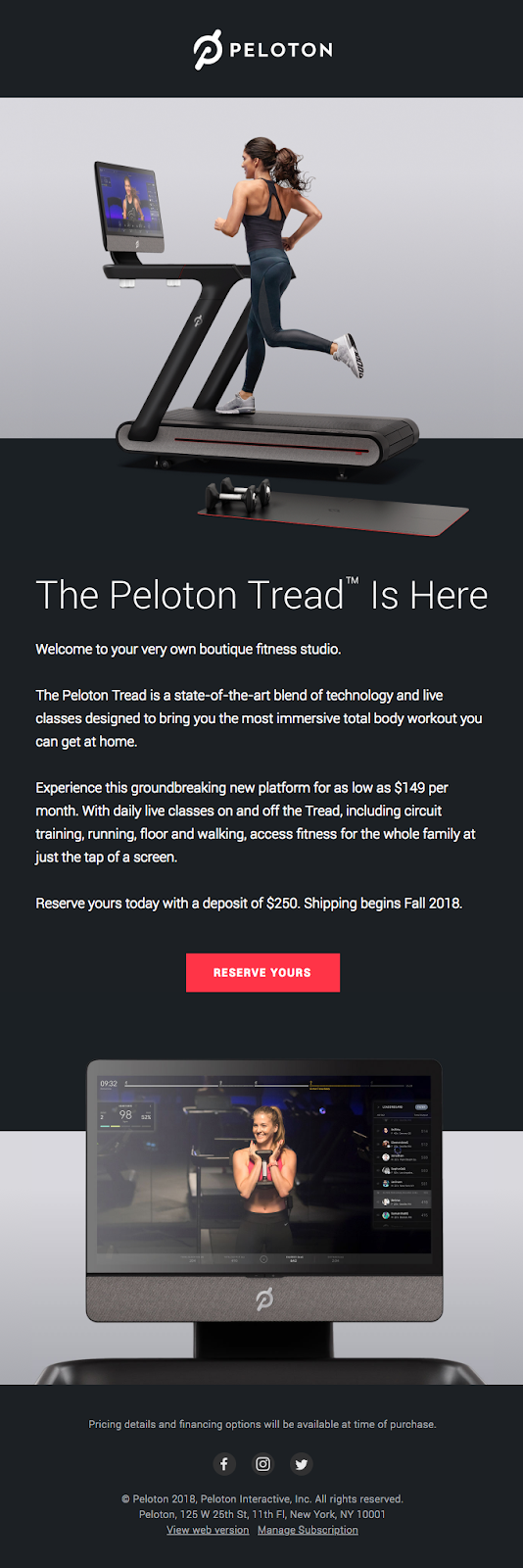 Screenshot of Peloton email