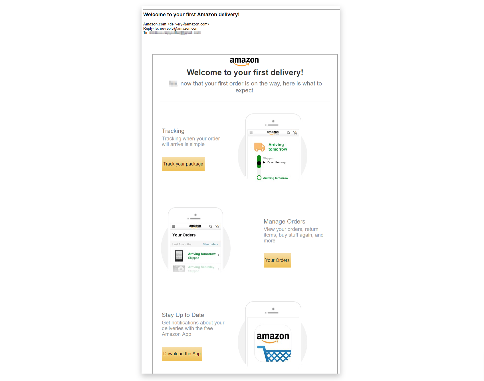 Screenshot showing an email sent by amazon