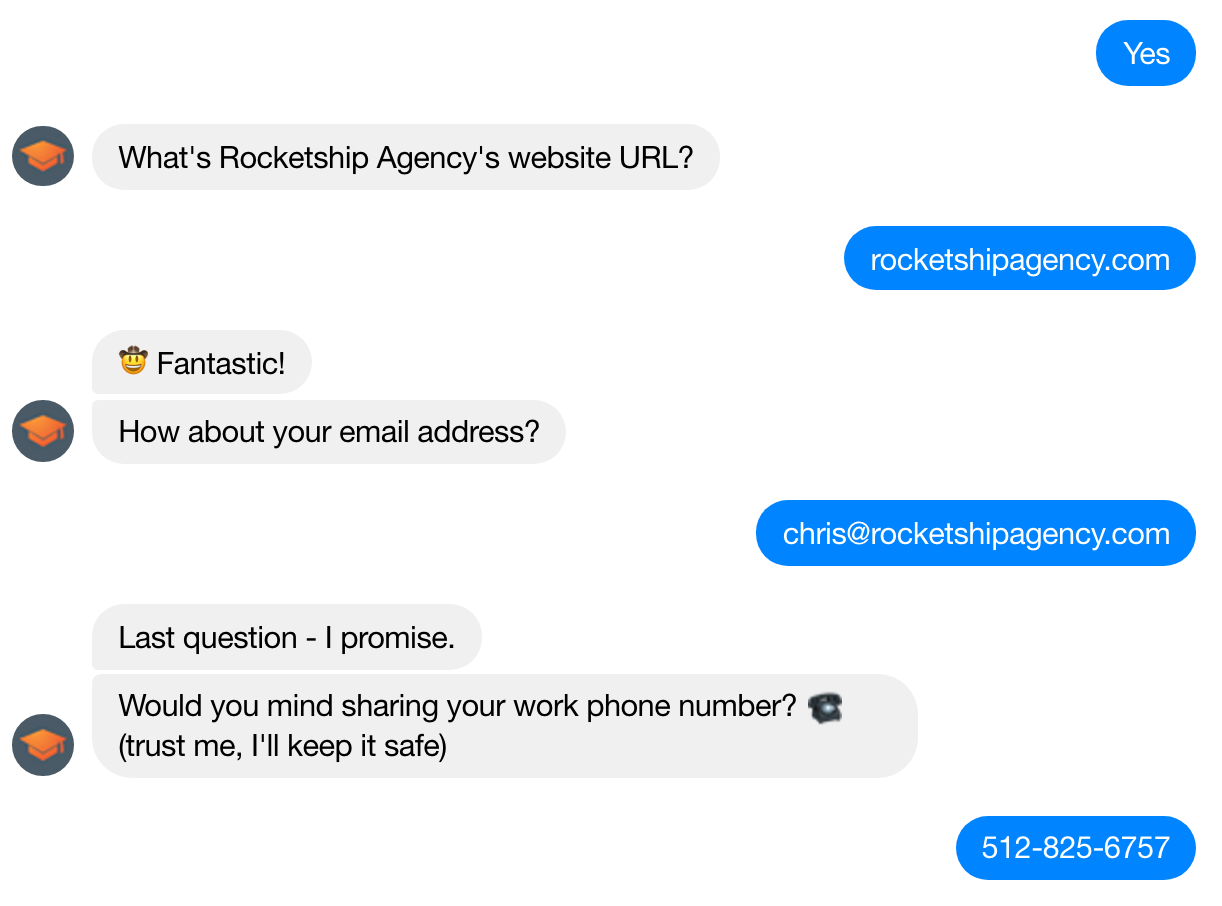 Screenshot showing a messenger conversation