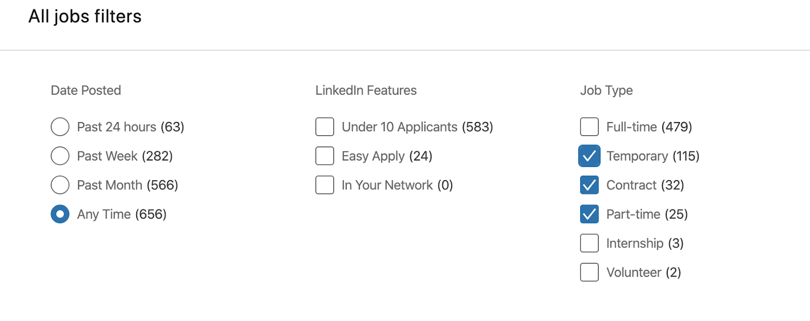 Screenshot of LinkedIn job search feature.