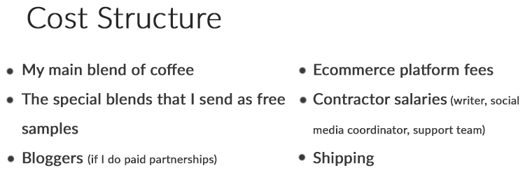 Screenshot showing part of a business model canvas