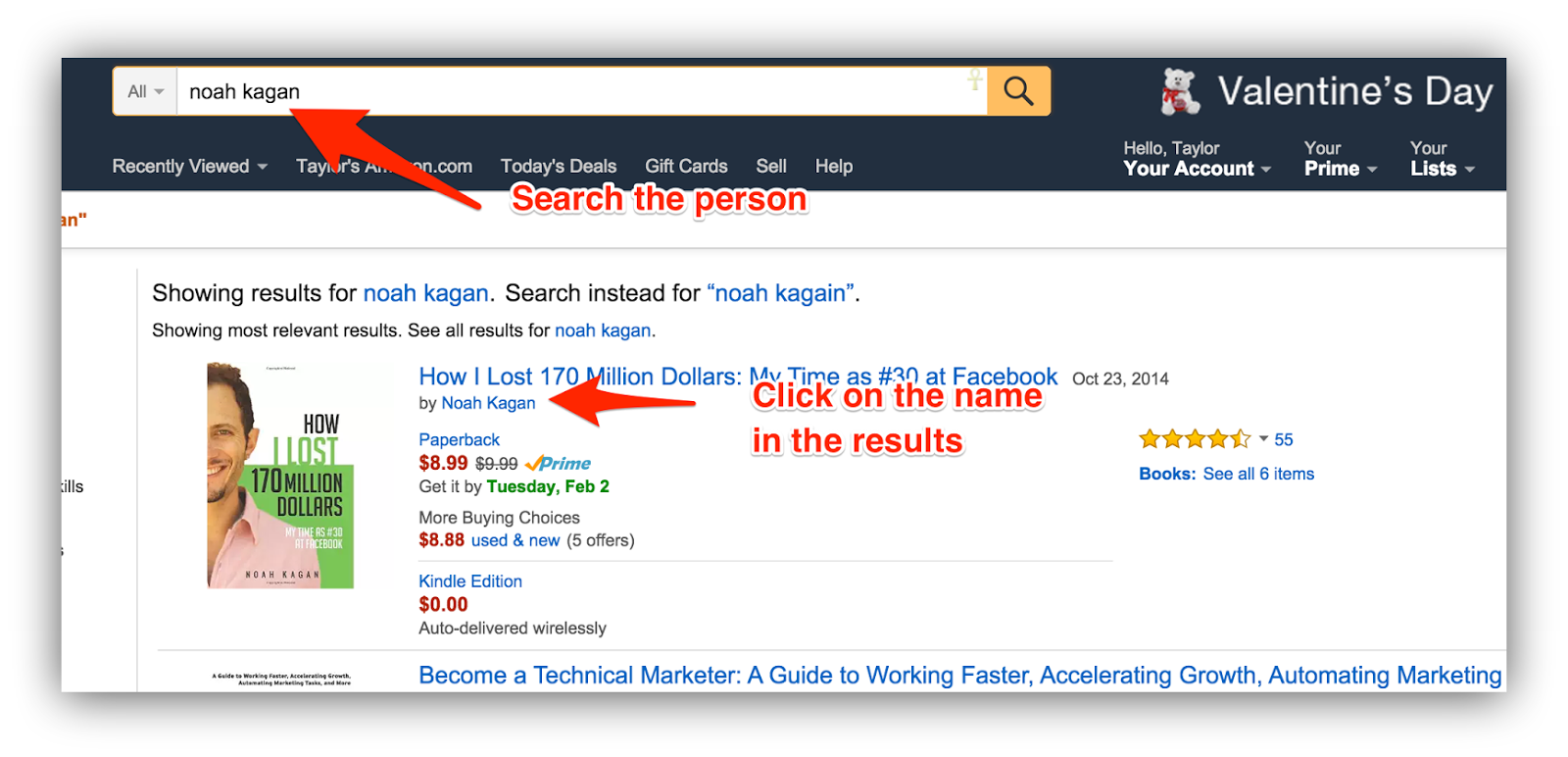 Screenshot of amazon search results for noah kagan