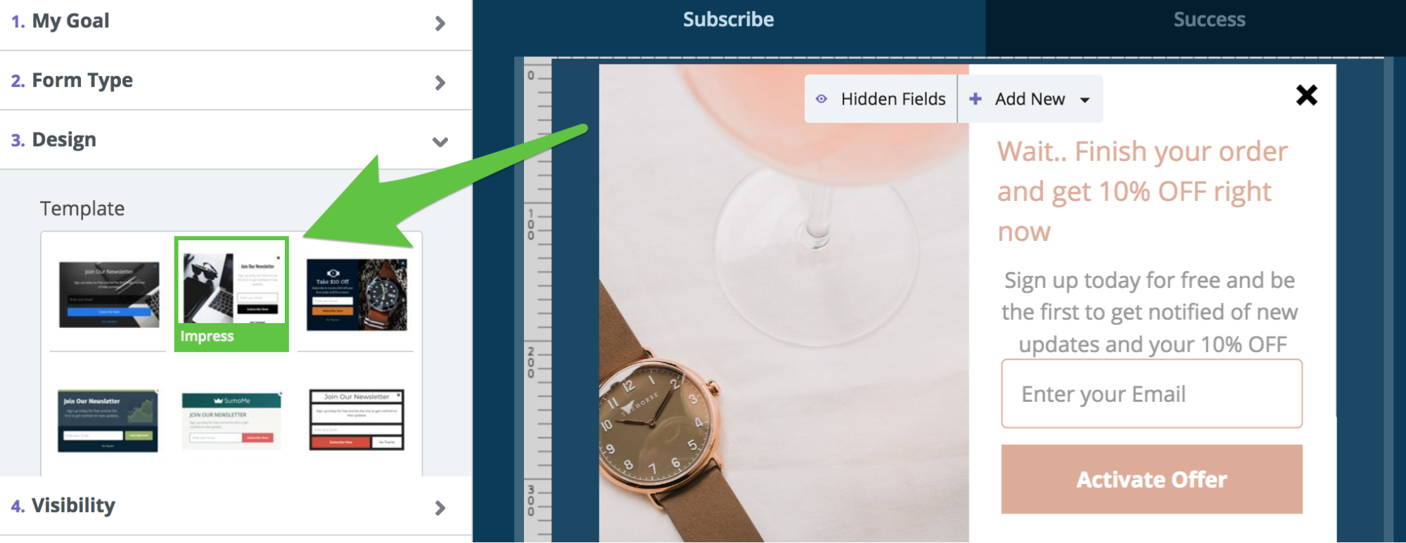Screenshot showing Sumo popup settings