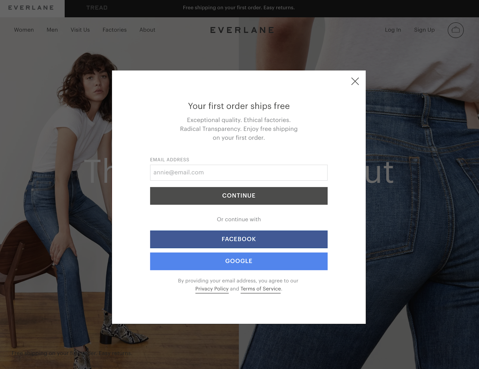 Screenshot of Everlane website