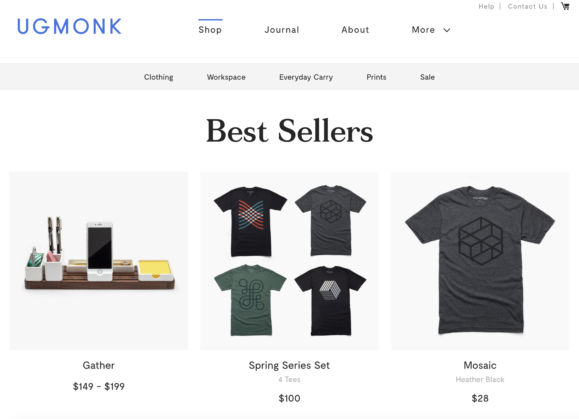 Screenshot showing bestsellers on Ugmonk