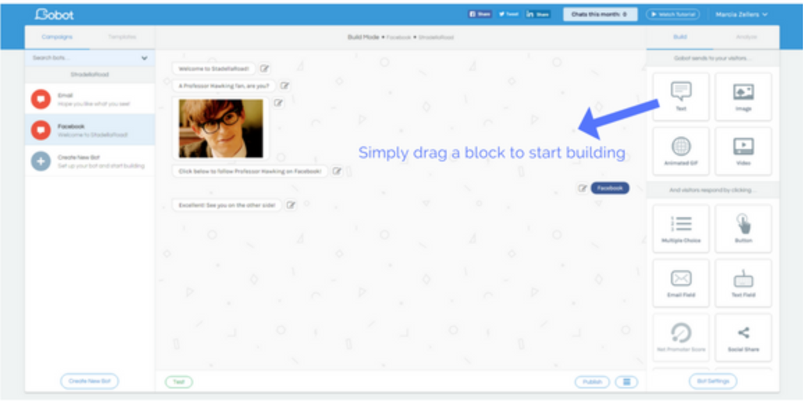 Screenshot showing how to build a chatbot conversation