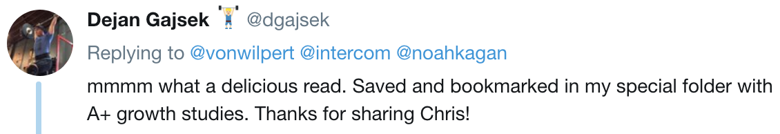 Screenshot of a tweet by Dejan Gajsek, praising an article by Sumo