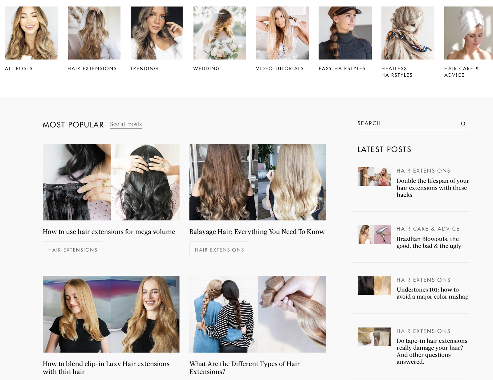 Screenshot of Luxy blog homepage