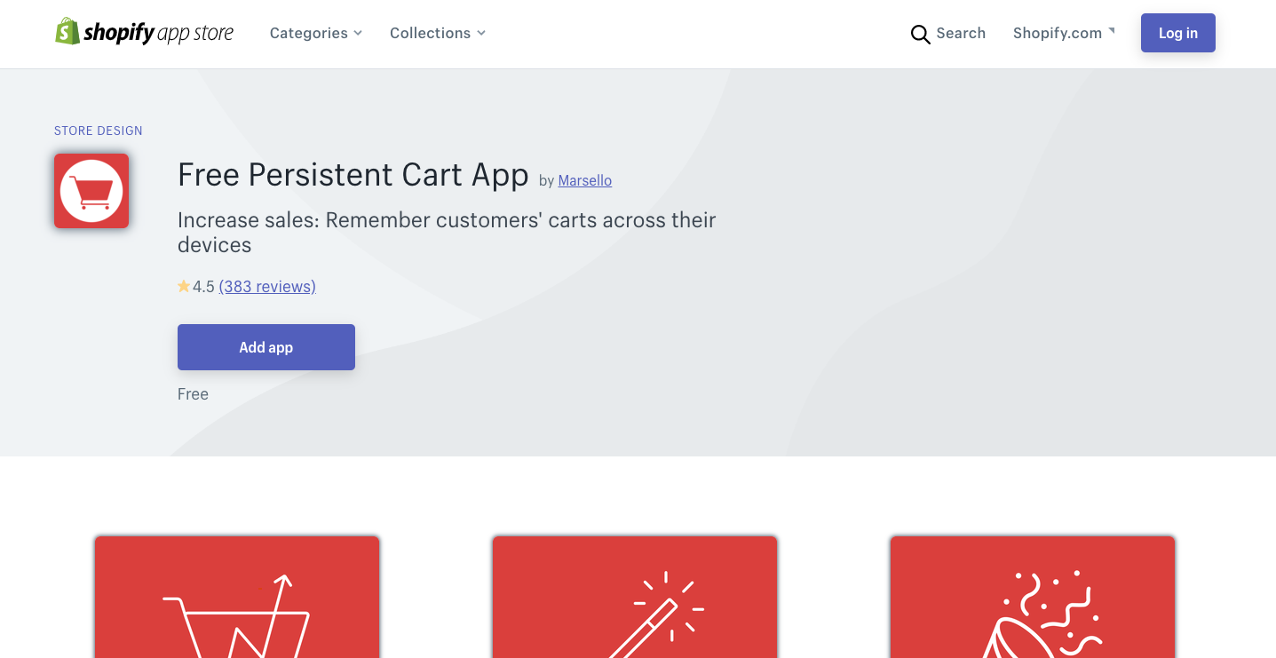 Free Persistent Cart App shopify app