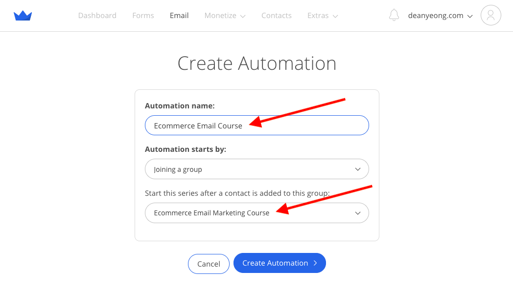 Screenshot of steps to create automation in Sumo