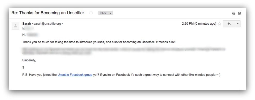 Screenshot showing an email that promotes a facebook group