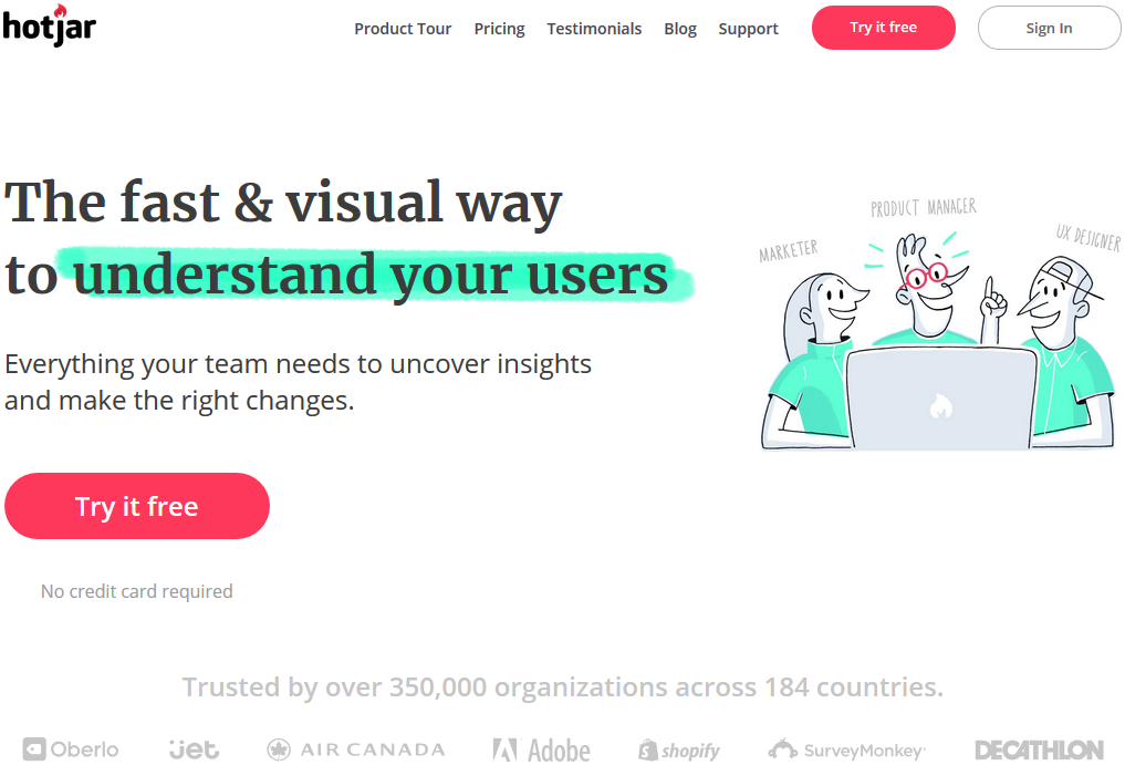 Screenshot of Hotjar website