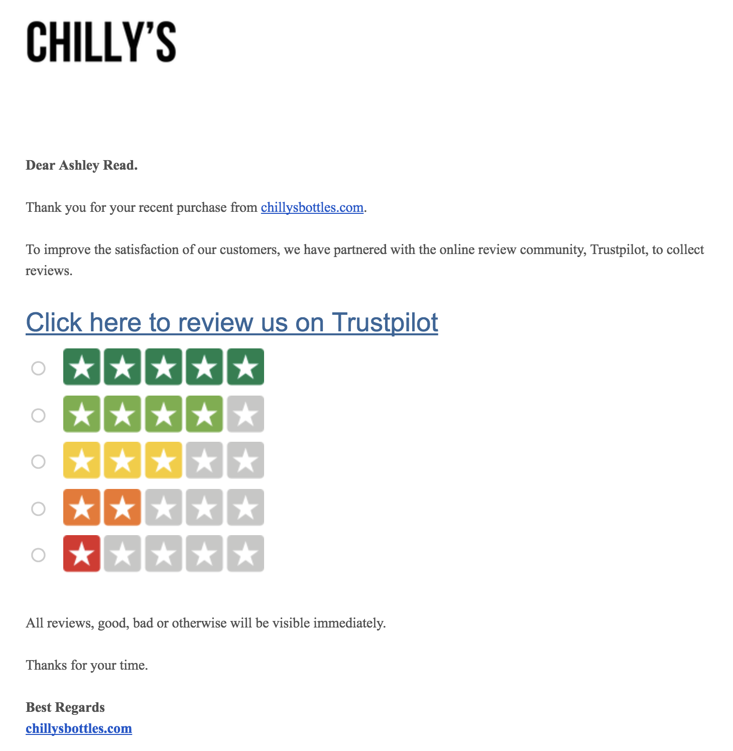 Screenshot showing a review page by Chilly